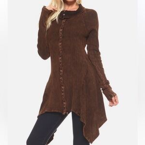 Urban X Medium Brown Mineral Wash Thermal Tunic Asymmetric Whimsigoth Grunge